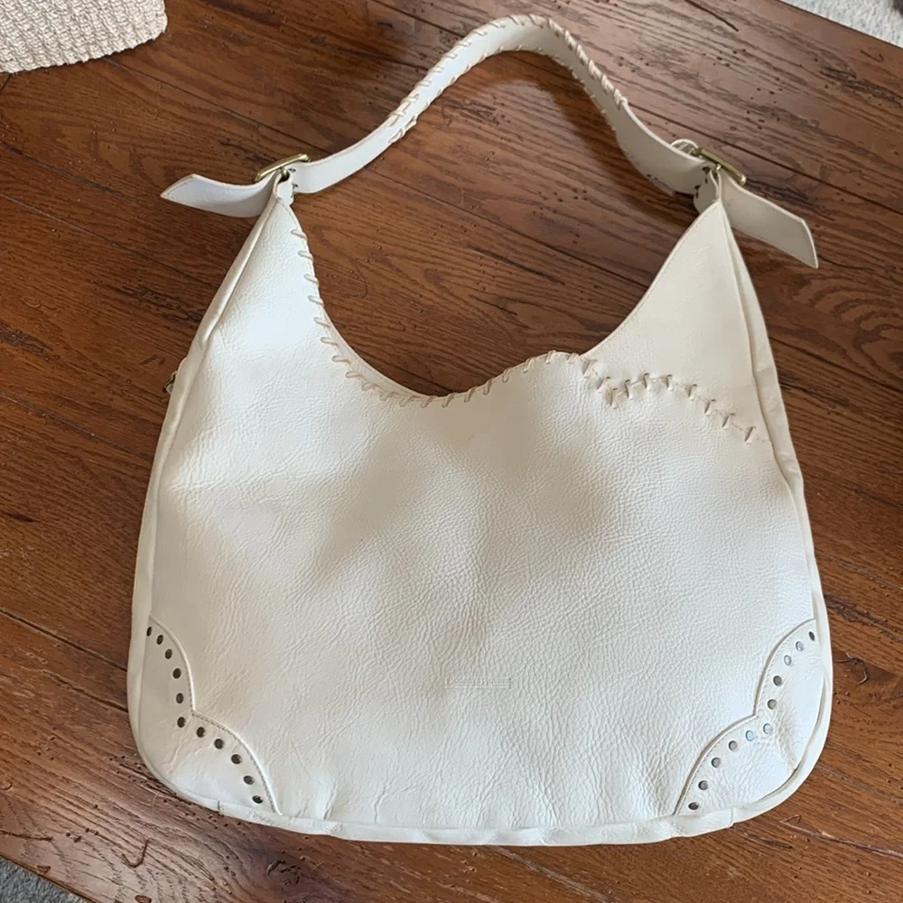 Dooney & Bourke Ivory Leather Whipstitched Large Hobo Shoulder Bag Made in Italy